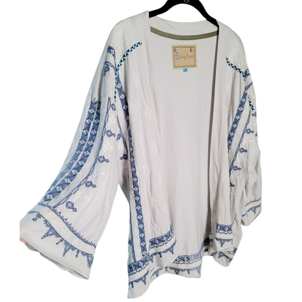 Living Planet Open Front Boho Embroidered Cardigan Size Medium